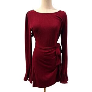 Lulu Favorite Tune Burgundy Wrap Sweater Dress Long Sleeve Large Holiday Fall